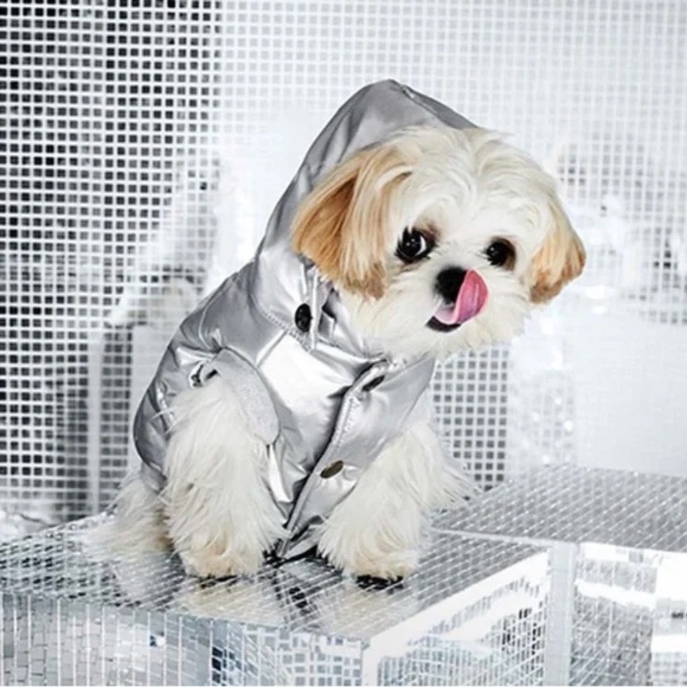 Found My Animal x DKNY Metallic Silver Dog Puffer Coat